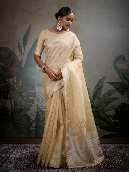 Ethereal Threads - Linen Soft Tissue Sarees with Zardosi and Handwoven Butta