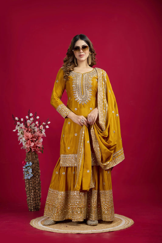 Zehra – Festive Sequin Embroidered Chinon Sharara Ensemble