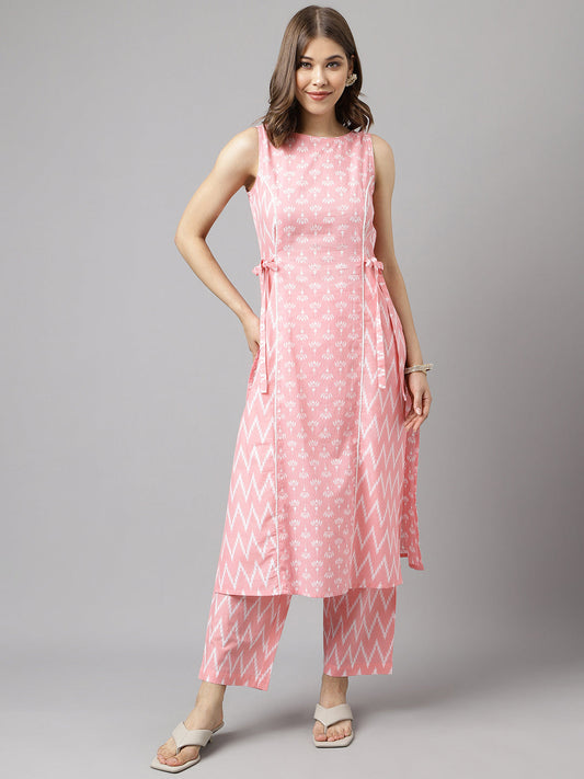 Blush Ikat – Sleeveless Baby Pink Cotton Kurta Set