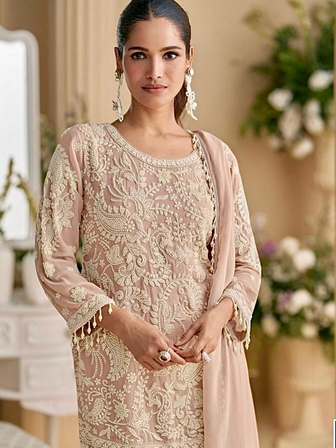 Pearl Elegance – Georgette Embroidered Indo-Western Suit