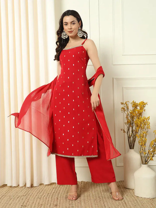 Ruby Radiance - Spaghetti Mirror Work Suit
