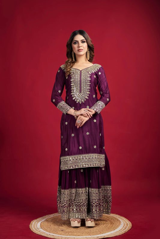 Zehra – Festive Sequin Embroidered Chinon Sharara Ensemble