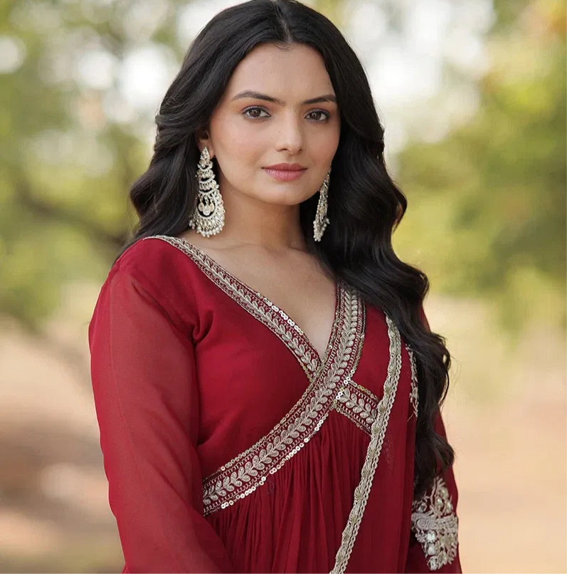 Gilded Grace - Zari Border Flowy Anarkali Suit
