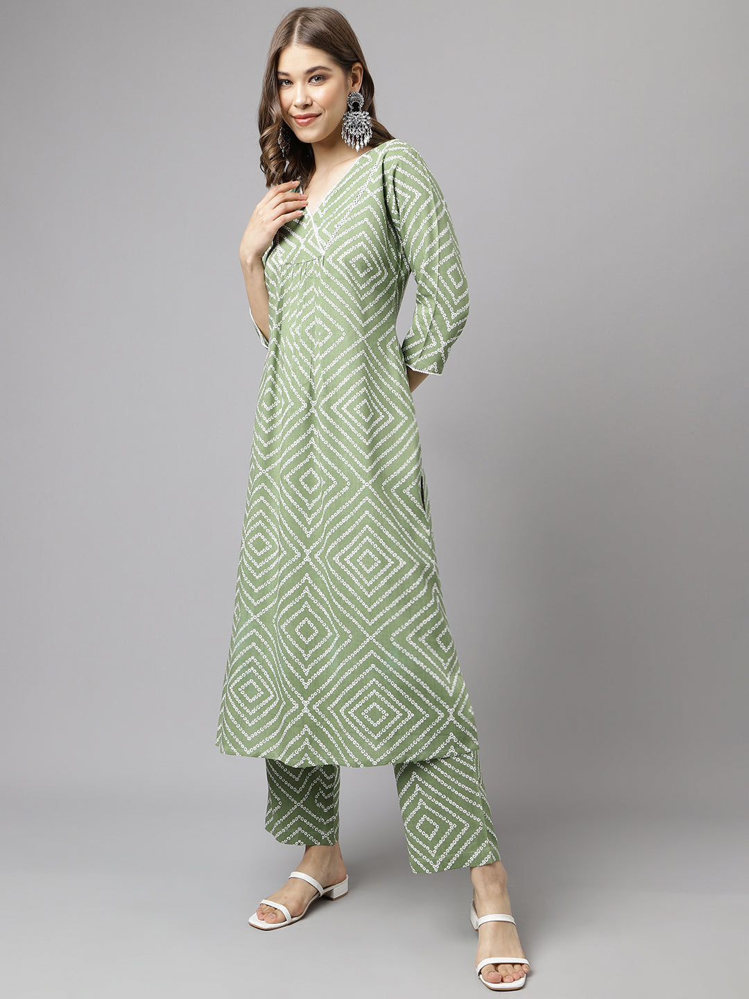 Verdant Geometry – Green Printed Cotton Kurta Set