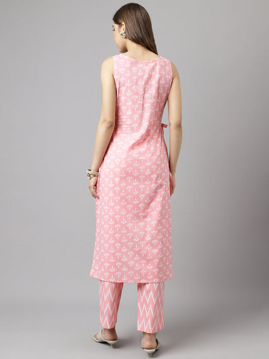 Blush Ikat – Sleeveless Baby Pink Cotton Kurta Set