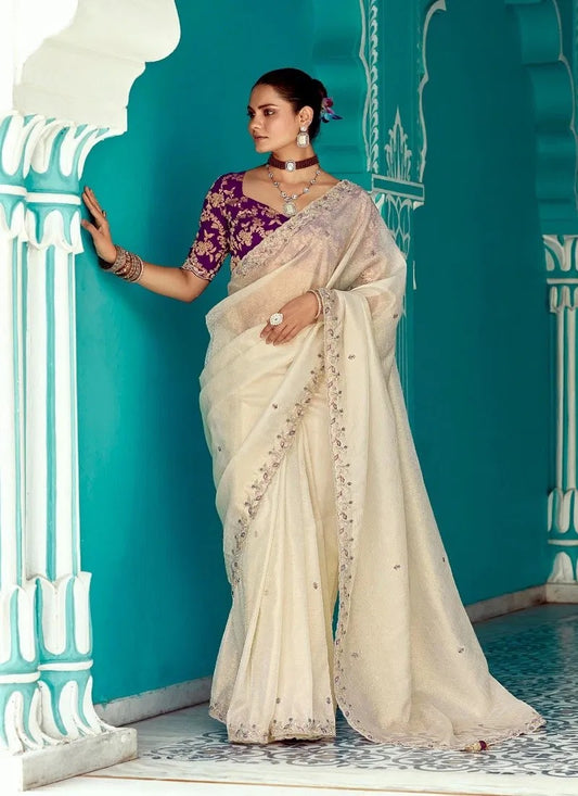 Ivory Whisper - Embroidered Designer Saree