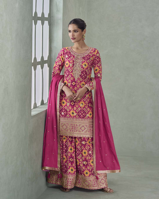 Fuchsia Finesse – Embroidered Chinon Silk Salwar Suit