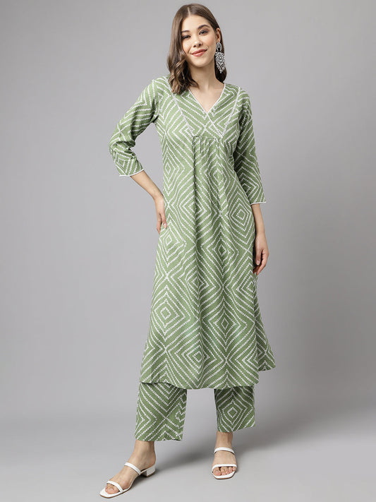 Verdant Geometry – Green Printed Cotton Kurta Set