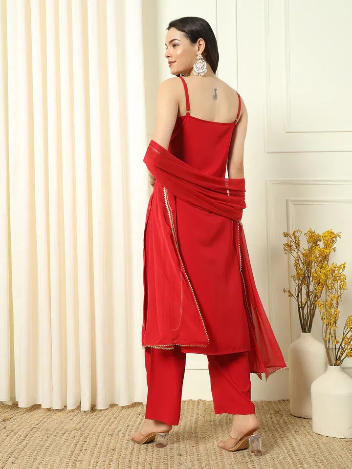 Ruby Radiance - Spaghetti Mirror Work Suit