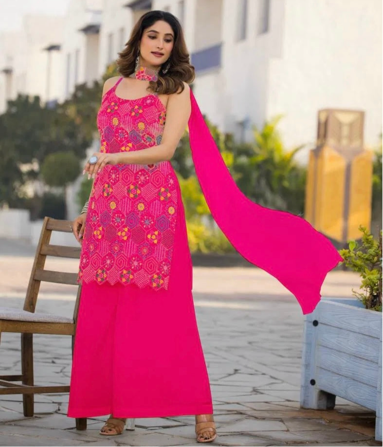 Opulent Ensemble - Embroidered Chinon Silk Suit
