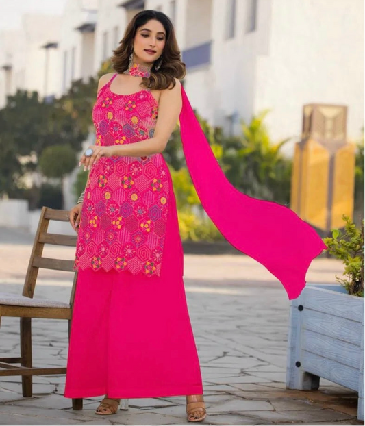 Opulent Ensemble - Embroidered Chinon Silk Suit