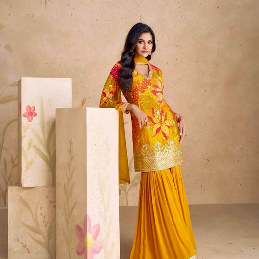 Golden Glow - Chinon Silk Sharara Suit
