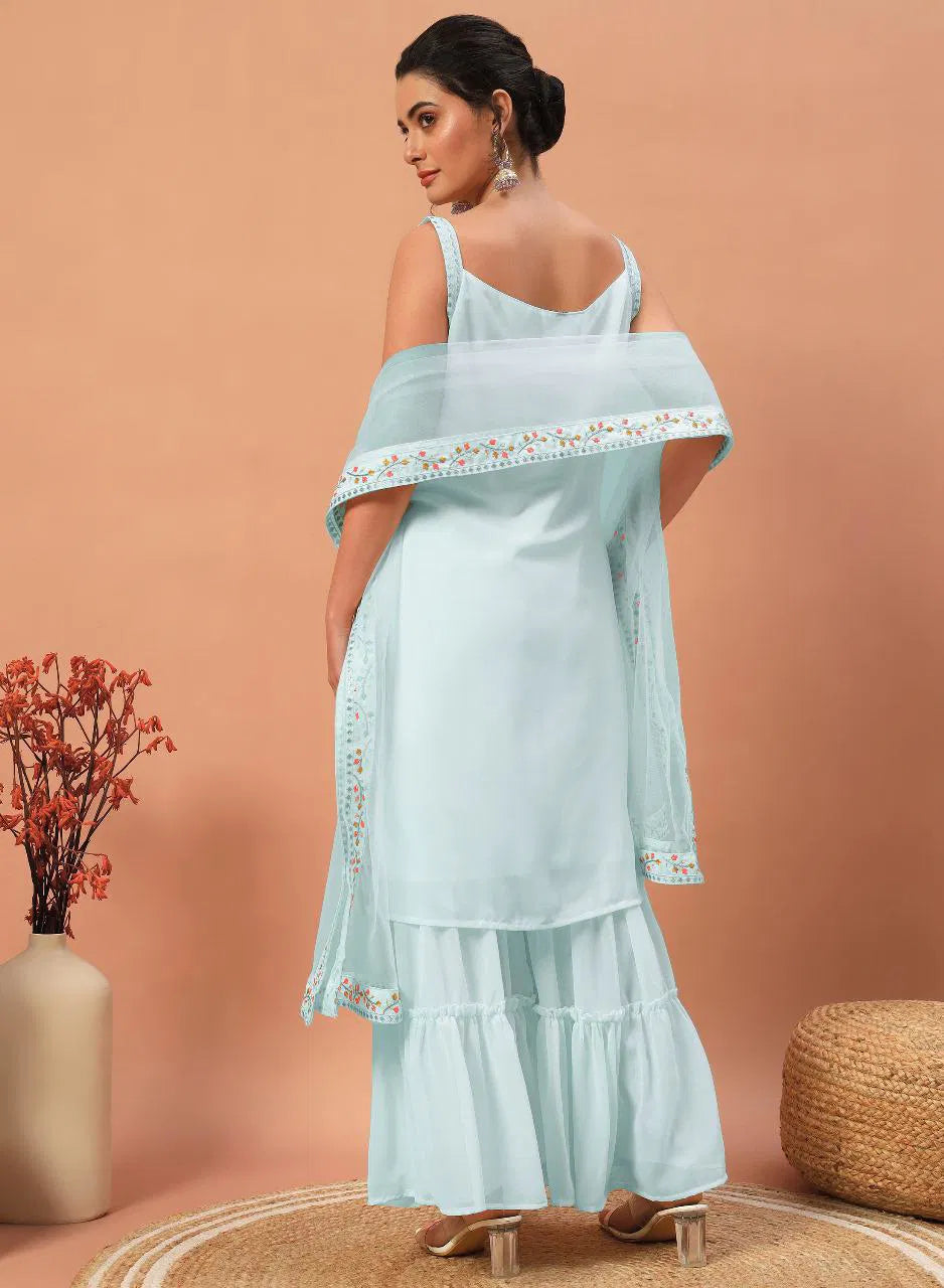 Seher Glow - Sequin Embroidered Georgette Sharara Suit