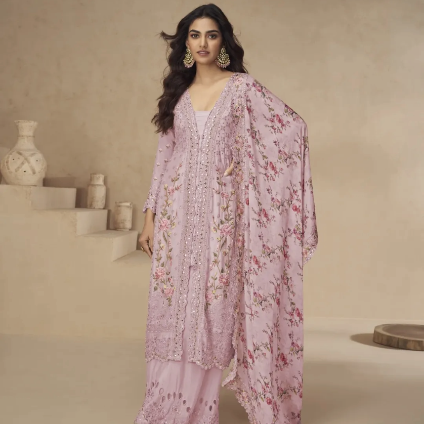 Pastel Dream - Floral Chinon Suit