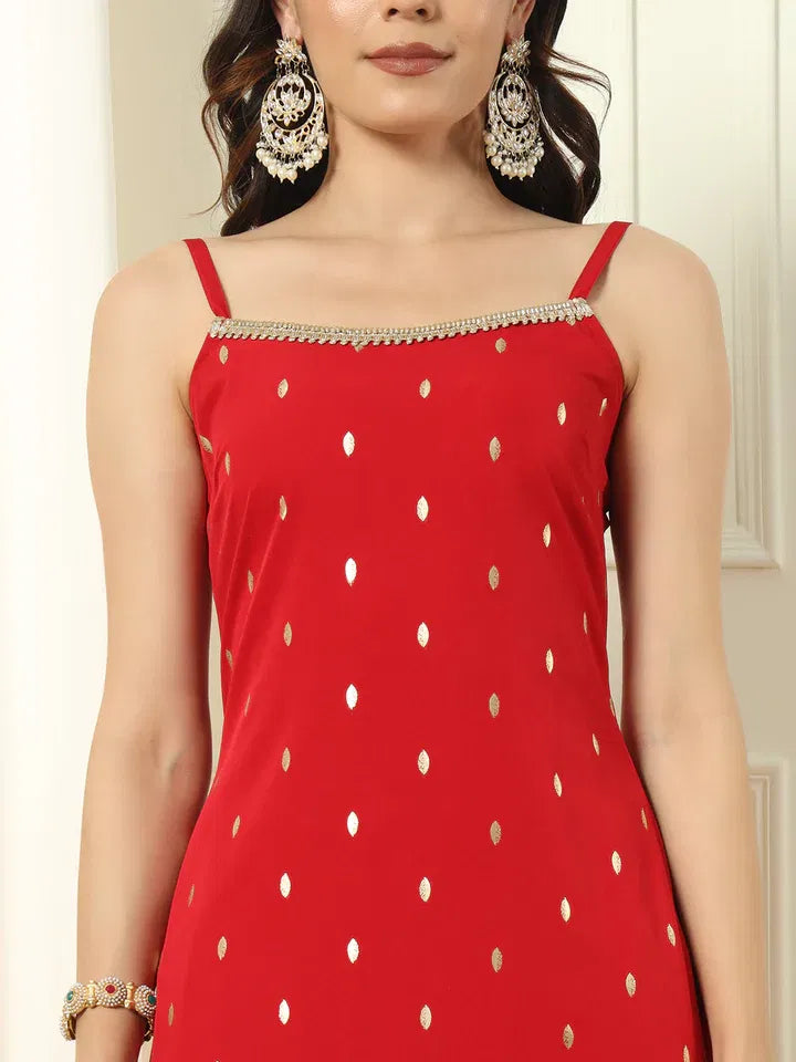 Ruby Radiance - Spaghetti Mirror Work Suit