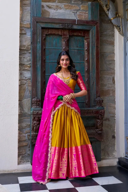 Rajvanshi – Narayan Pattu Half Saree with Zari Grandeur