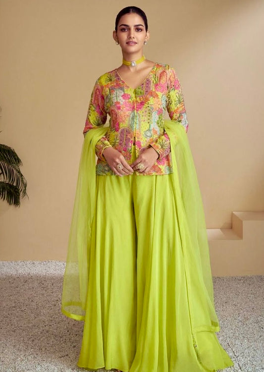 Blooming Radiance – Chinon Silk Palazzo Suit