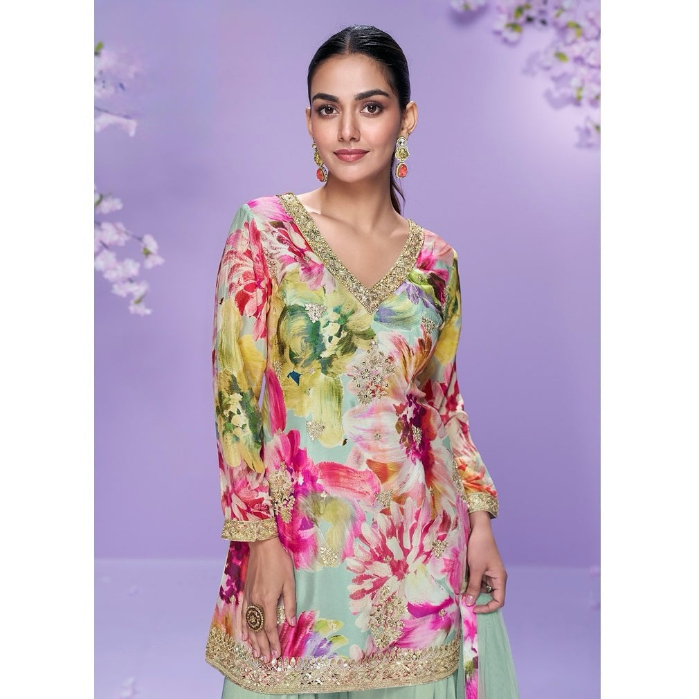 Vaani - Chinon Silk Embroidered Palazzo Suit