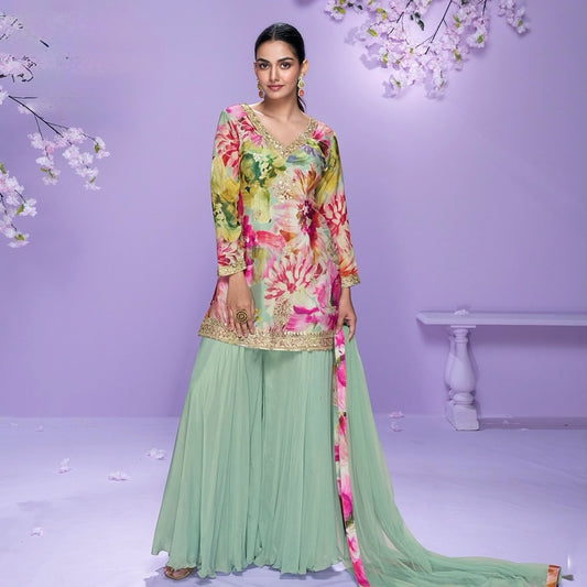 Vaani - Chinon Silk Embroidered Palazzo Suit