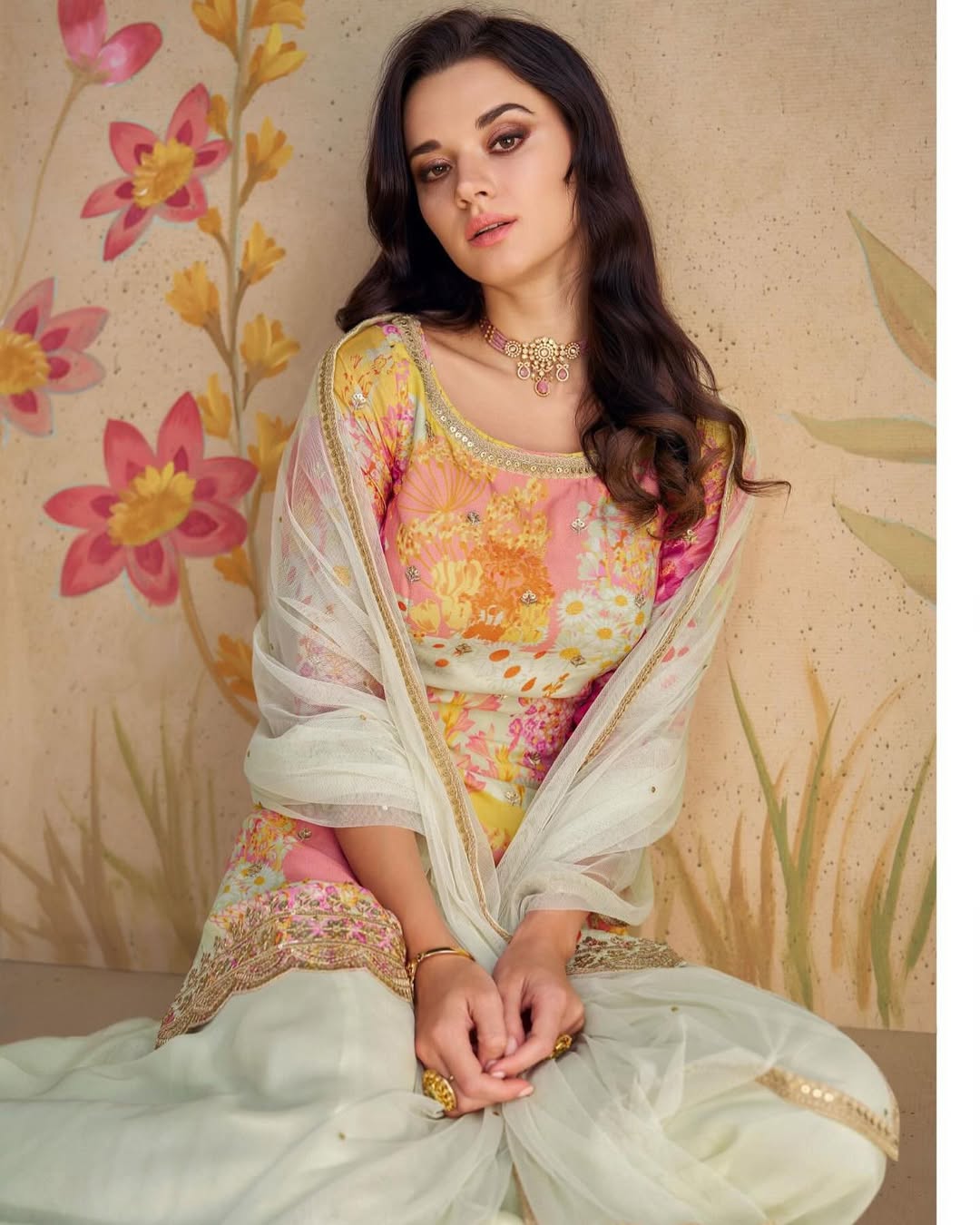 Blush Bloom – Chinon Silk Sharara Suit