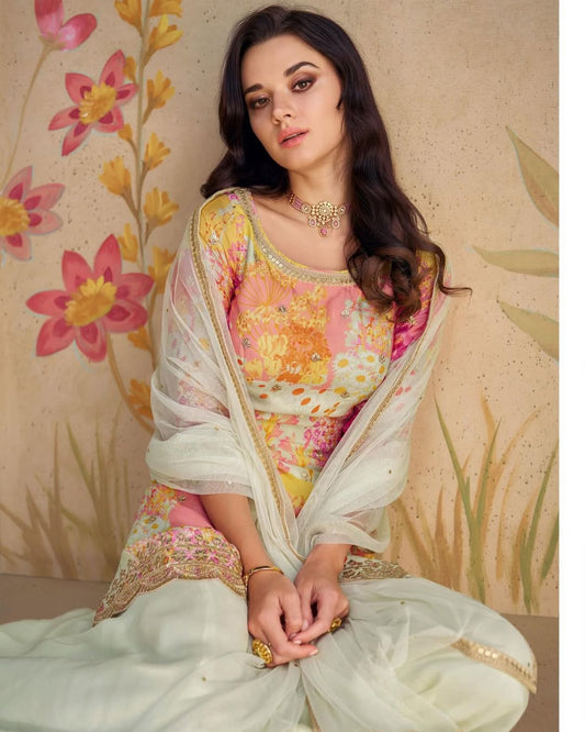 Blush Bloom – Chinon Silk Sharara Suit